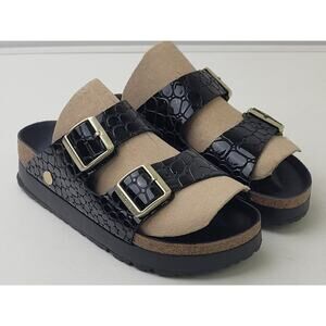 Birkenstock Papillio Arizona Platform Flex Black Croc-Embossed Sandals Sz 37